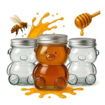 BE 12x staklenka TEDDY BEAR 300ml s poklopcem za med, pekmez, začine