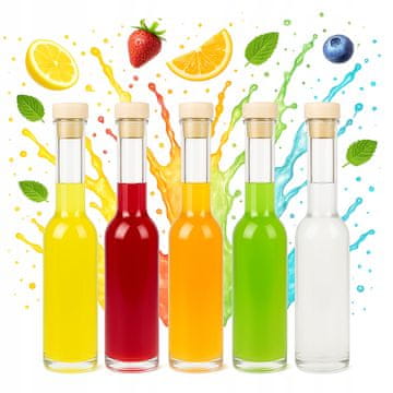 BE 5x staklenih boca fenice 200ml + čep za likere, sok, sirup, liker, alkohol