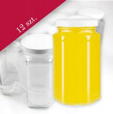 BE 12x Staklena tegla 385 ml sa šesterokutnim poklopcem za med i sokove