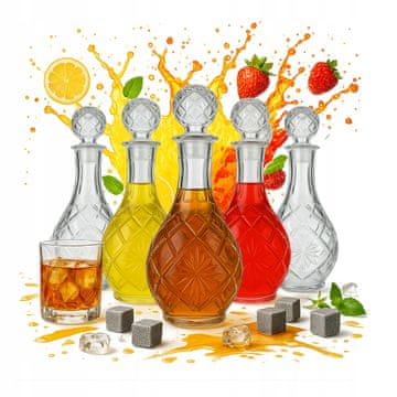 BE 5x Staklena Karafa 900ml za Likere Alkohol Poklon Posude 0.9l