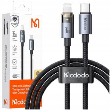 Mcdodo Mcdodo kabel USB-C za brzo punjenje za iPhone Lightning 36W 1M LED crni