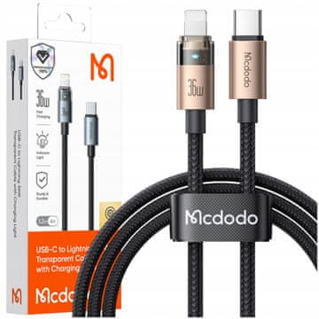Mcdodo Mcdodo kabel USB-C za brzo punjenje za iPhone Lightning 36W 1m LED zlatni