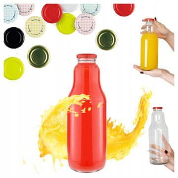 BE Boca za voće 1L Staklene boce za sok, sirup, mlijeko 1000ml + poklopac