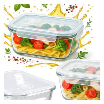 BE Kutija za užinu od 1040 ml, staklena posuda za hranu, hermetički zatvorena, za ručak
