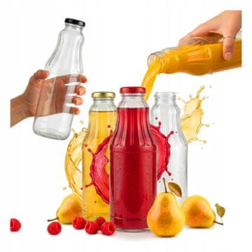 BE 5x boca za voće 1L za sok, mlijeko 1000ml + poklopac staklene boce