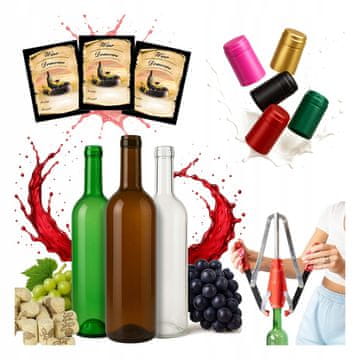 BE Set za punjenje vina, 40x 0,75L, čepovi, čepovi, etikete
