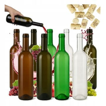 BE 10x boca vina 750ml bordo staklena boca + pluteni čep 4 boje 0,75L
