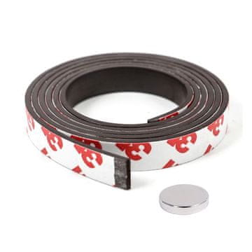 Magnetna traka s 3m ljepilom, samoljepljiva, dimenzije: 100 cm / 10 mm / 1,5 mm + neodimijski magnet 10 mm x 2 mm