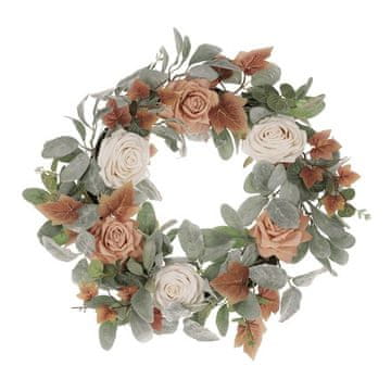 Autronic Vijenac Artificial wreath - diameter 50 cm, frosted greenery with roses (VED001)