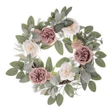 Autronic Vijenac Artificial wreath - diameter 60 cm, frosted greenery with roses (VED002)