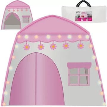 Kruzzel Dječji šator za igru s LED svjetlima, 126x130x90 cm – ružičasta/bijela
