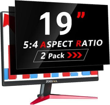 Nikcorp ZOEGAA filtar za privatnost za monitor 19" 5:4 set 2 kom crni, višeslojni optički, kut gledanja ±28°, 95% blok plavog svjetla, UV zaštita do 92%, 3H premaz, dimenzije 376x302 mm, samoljepljive trake
