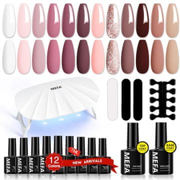 Nikcorp Set za hibridni manikur MEFA, UV lampa 6W i 12 gel lakova boja 7 ml, baza i top coat, USB kabel 80 cm, stvrdnjavanje 30-90 s, za salon kod kuće