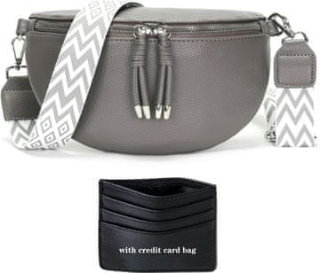 Nikcorp Ženska crossbody torbica Stilska siva 25x15x8 cm od umjetne kože PU, podesivi remen 80-130 cm, nerka saszetka za telefon i ključeve, ručno pleteni detalji i zatvarač