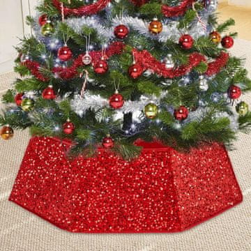 Nikcorp Zaštita ispod božićnog drvca sklopiva 80 cm šljokice baršun crvena, trake s čičkom, flis netkani materijal, elegantna ukrasna prostirka podloga za lampice