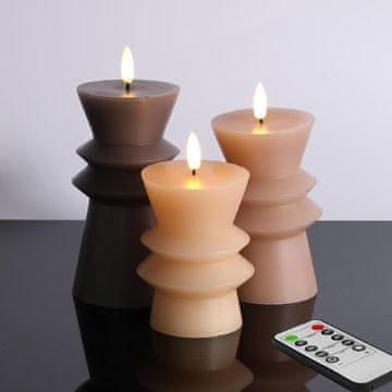Nikcorp LED svijeće bez plamena set 5, daljinski upravljač, topla bijela 3D treperenja, stakleni svijećnjaci, smeđe Φ 3 inča, visina 3-6 inča, baterije CR2450 400+ sati