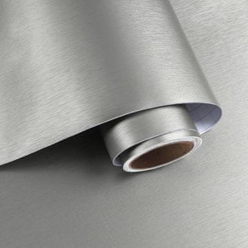 Nikcorp Samoljepljiva tapeta/folija za oblaganje vinil metalik Obloga metalik brušeni čelik srebrna 40 x 800 cm vodootporno otporno na ulje i toplinu površine kuhinja hladnjak perilica