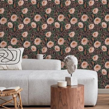 Nikcorp Samoljepljiva tapeta ružičasto cvijeće pantera vintage, 61x300 cm, mat vinil, 1,83 m², vodootporna, otporna na ulje i prašinu