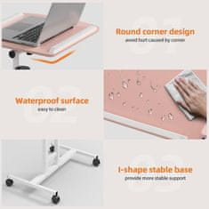 Nikcorp Podesivi prijenosni radni stol za laptop Stolić za laptop ružičasti 64x40x58-89 cm MDF metalni okvir 4 kotača s blokadom kut i visina podloga za miš 20x40 cm do 15 kg 7-17