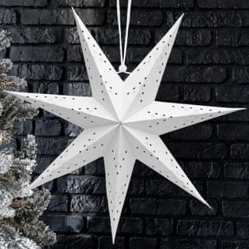 Nikcorp Viseća papirnata ukrasna zvijezda 45 cm set 2 kom Bijela perforirana, laserski izrezani uzorak za blagdane, LED lampice ili tea light, unutarnji dekoracija