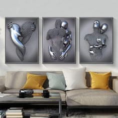 Nikcorp Dekorativna slika za zid triptih 3D Love Heart set 3 panela umjetničko platno 60x80 cm, bez okvira moderne apstraktne boje za dnevni boravak spavaću sobu ured