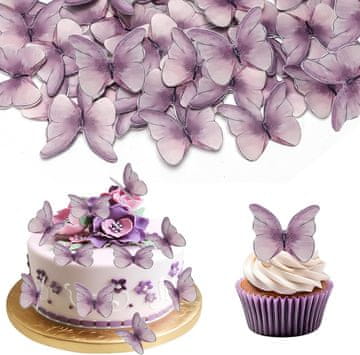 Nikcorp Jestivi topper za kolače leptirići set 48 kom, ljubičasti gradijent, jestivi rižin papir bez glutena i soje, 5 x 4 cm za torte muffine deserte