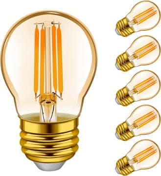 Nikcorp LED vintage filament žarulja set 6 kom E27 Topla amber 4,5 W 2200 K 350 lm P45 G45 promjer 3,2 cm visina 9,7 cm 230 V (zamjena 50 W)