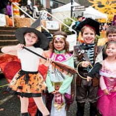 Nikcorp Dječji kostim Vještice Univerzalno set od 3 dijela crno-narančasti til suknjica šešir i čarobna metla za Halloween cosplay 3-8 godina