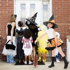 Nikcorp Dječji kostim Vještice Univerzalno set od 3 dijela crno-narančasti til suknjica šešir i čarobna metla za Halloween cosplay 3-8 godina