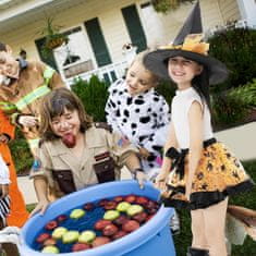 Nikcorp Dječji kostim Vještice Univerzalno set od 3 dijela crno-narančasti til suknjica šešir i čarobna metla za Halloween cosplay 3-8 godina