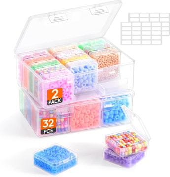 Nikcorp Kutije organizator za sitnice prozirne 2 kom, ojačana plastika sustav protiv prevrtanja pregrade 5,36 x 5,36 x 2 cm za nakit perlice manikuru