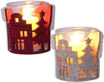 Nikcorp Blagdanski fenjer set 2 kom staklo božićne kućice i drvca za tea light 7,5x8,5 cm mat frostirano, za svijeće u dnevnom boravku i blagovaonici