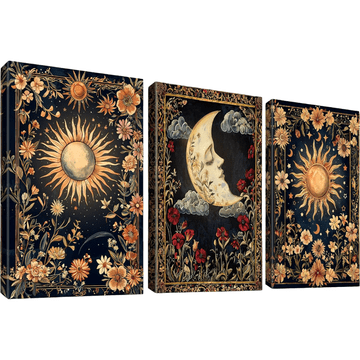 Nikcorp Dekorativna slika na platnu HALFLEMART Boho Sun Moon tarot ezoterika 3 panela 120x60 cm, set za dnevni boravak i spavaću sobu, spremno za vješanje na drveni okvir