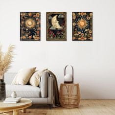 Nikcorp Dekorativna slika na platnu HALFLEMART Boho Sun Moon tarot ezoterika 3 panela 120x60 cm, set za dnevni boravak i spavaću sobu, spremno za vješanje na drveni okvir