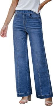 Nikcorp Ženske traperice Mom jeans široke nogavice visok struk pull-on elastični denim Loose fit 90-e retro stil plave S, 78 cm unutarnja duljina nogavice, 5 džepova