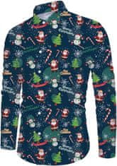 Nikcorp Muška blagdanska košulja 3D print Slim fit dugi rukav crvena, lagana brzo sušeća tkanina pamuk poliester spandex, ovratnik turn-down preklopni gumbi L