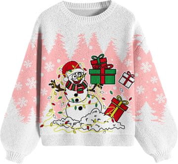 Nikcorp Ženski blagdanski džemper pleteni dvoslojni pletivo okrugli izrez crew neck božićni uzorak snježne pahulje ovce, pojačani šavovi topli zimski, veličina S