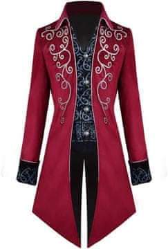 Nikcorp Muški steampunk frak Nema gotički viktorijanski sako srednja duljina do koljena baršun crveni zlatni gumbi lapel ovratnik srebrni vez cvjetni motiv za kostime kazalište tematske zabave rekonstrukcije