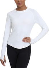 Nikcorp Ženska termoaktivna majica dugih rukava za trčanje i fitness, slim fit, otvori za palac, reflektirajući elementi, bijela, XXL, poliester fleece/polar i stražnji panel vuna akril pamuk