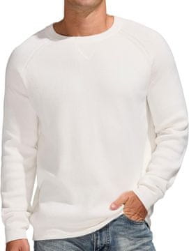Nikcorp Muški džemper od pamučnog pletiva Topao Elegantni, okrugli izrez (crew neck) rebrasti završeci, za ured i izlazak Bijeli XXL