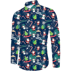 Nikcorp Muška božićna košulja Belovecol Elegantna Slim fit 3D print, tamnoplava, dugi rukav, klasični lapel, kopčanje cijelom dužinom, poliester spandex brzo se suši, ugodna na dodir