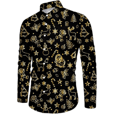 Nikcorp Muška božićna košulja elegantna slim fit 3D print, digitalni tisak visoke razlučivosti, duge rukave klasični ovratnik s preklopima, gumbi po cijeloj dužini, mješavina poliestera i spandexa crno