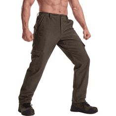 Nikcorp Muške cargo lovačke hlače kamuflaža 4XL izdržljive softshell outdoor hlače, vodoodbojne, prozračne, brzo se suše, podstava od runa, 6 džepova, smeđe, elastičan pojas, UV zaštita