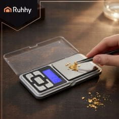 Ruhhy Digitalna mini LCD džepna vaga za nakit 200-0.01 g osvijetljeno srebro