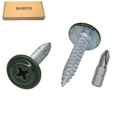 Nikcorp Samogwintajući vijci za drvo i metal Navođeni komplet 200 kom 4,2 x 25 mm PH široka glava RAL 6020 kromirana zelena bit u setu puni navoj pocinčani zaštićeno od korozije