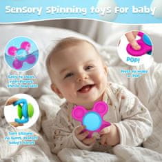 Nikcorp Senzorička fidget spinner igračka set 3 komada silikon za bebe 10 mj bez BPA bez lateksa bez plastike prijanjajuća podloga zvjezdice mjesec sunce za hranjenje kupanje vožnju u autu