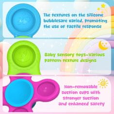 Nikcorp Senzorička fidget spinner igračka set 3 komada silikon za bebe 10 mj bez BPA bez lateksa bez plastike prijanjajuća podloga zvjezdice mjesec sunce za hranjenje kupanje vožnju u autu