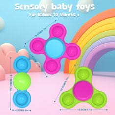 Nikcorp Senzorička fidget spinner igračka set 3 komada silikon za bebe 10 mj bez BPA bez lateksa bez plastike prijanjajuća podloga zvjezdice mjesec sunce za hranjenje kupanje vožnju u autu