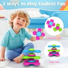 Nikcorp Senzorička fidget spinner igračka set 3 komada silikon za bebe 10 mj bez BPA bez lateksa bez plastike prijanjajuća podloga zvjezdice mjesec sunce za hranjenje kupanje vožnju u autu