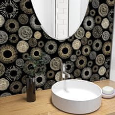 Nikcorp Samoljepljiva boho geometrijska tapeta crno-zlatna 44,5 cm x 7 m PVC vinil vodootporna periva za zidove i namještaj u kuhinji i kupaonici